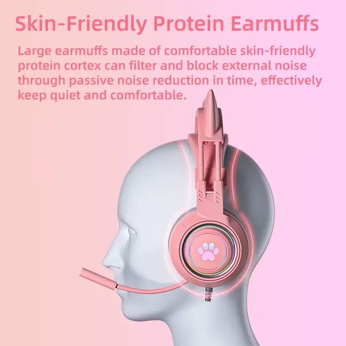 Casque de jeu rose pour PC