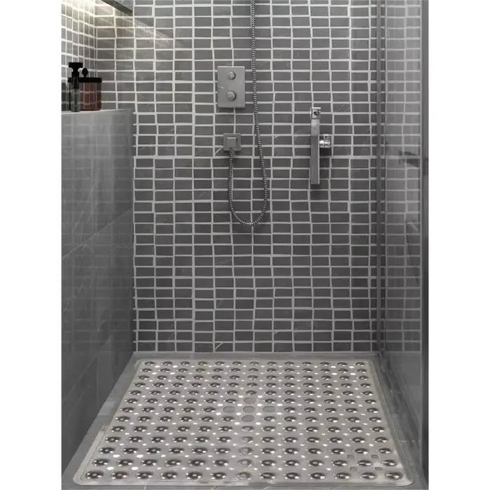 Tapis de bain carré, tapis de bain antidérapant avec ventouse, tapis de bain, trou de vidange, lavable en machine