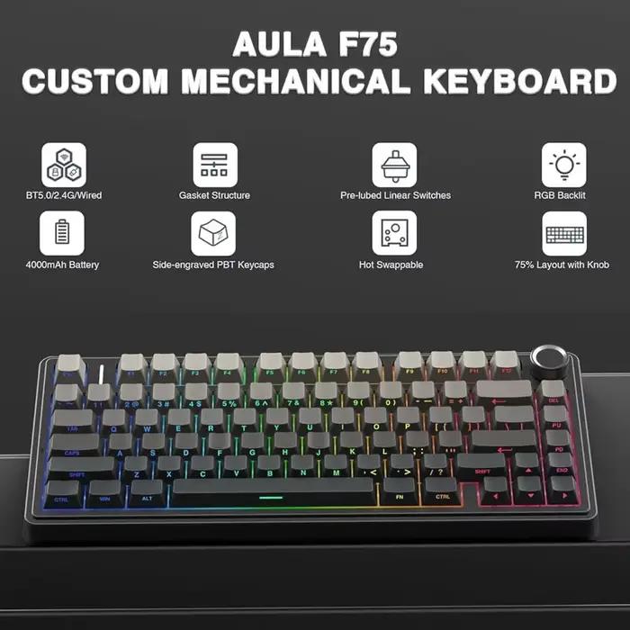 AULA F75 clavier mécanique de jeu rvb personnalisé 75% disposition joint de gravure latérale monté 80 touches PBT