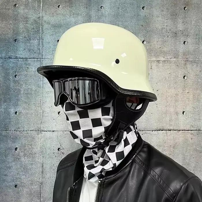 Casque de soldat rétro demi-casque moto homme et femme moto personnalité louche allemande casque véhicule électrique