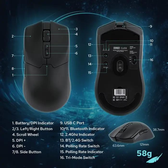 EPOMAKER Click Gaming Mouse sans fil 2