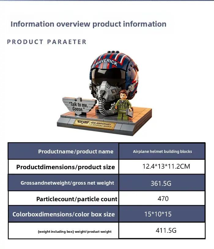 Casque de pilote de chasse Top Gun Maverick 40e anniversaire, sculpture en blocs de construction avec base de présentation, figurine de collection, cadeau pour adultes