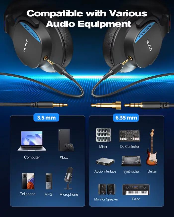 Casque Studio NUBWO Filaire Hi-Res Professionnel avec Jack Détachable 3.5/6.35mm 180° ° Coussinets d'écouteurs