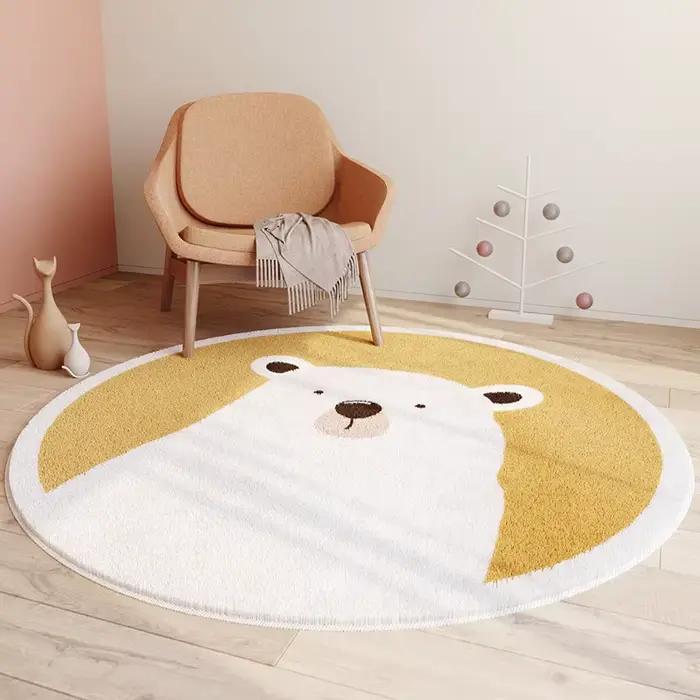 Tapis rond moderne Ins en polyester de grande taille avec dessins animés pour salon, chambre d'enfant, hôtel ou décoration commerciale