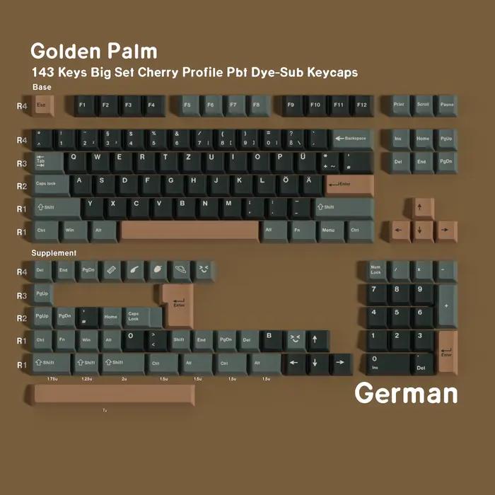 Clavier mécanique avec touches PBT Cherry Profile Olive Green Gold Brown 143