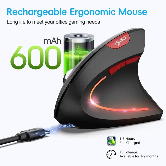 Nouvelle Arrivée 2025 HXSJ Souris Verticale Ergonomique Double Mode ABS 600mAh Rechargeable 2400DPI Interface Type-C