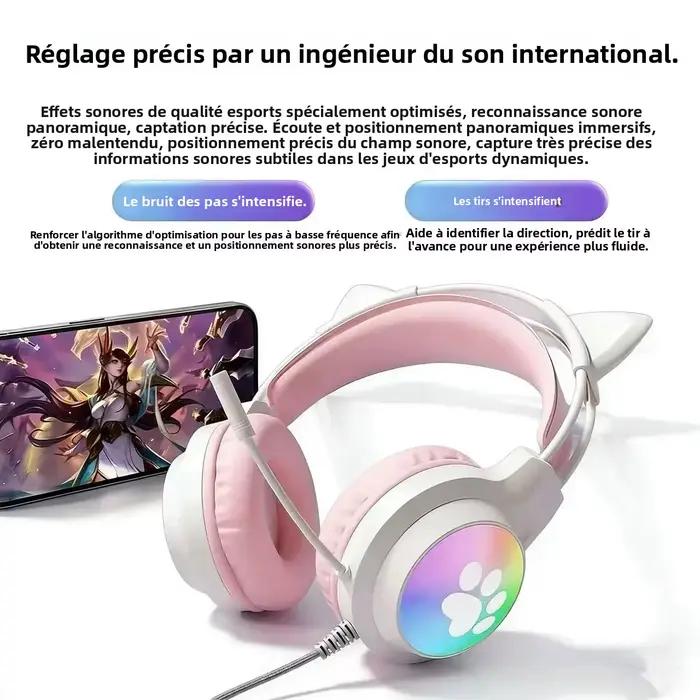 Casque de jeu SOYTO rose avec oreilles de chat