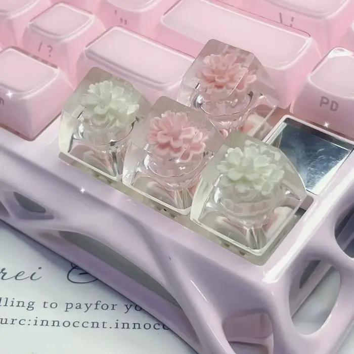 Capuchons de touches de clavier mécaniques à fleurs roses