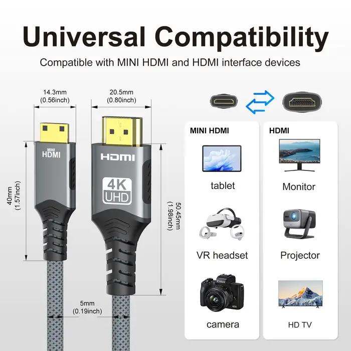 Câble Mini HDMI vers HDMI 4k HD 4K @ 60Hz 2K @ 120Hz