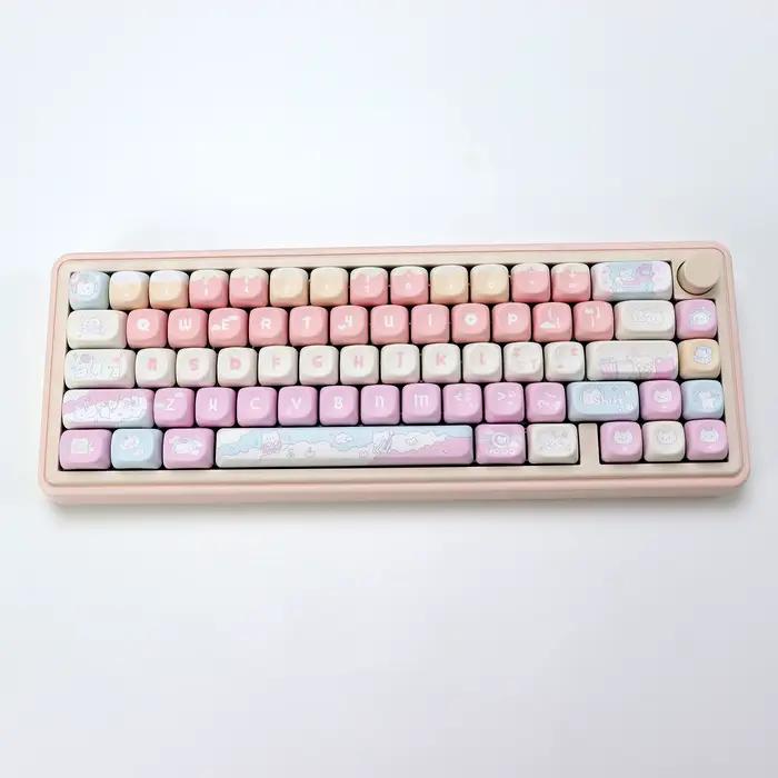 KBDiy 133 touches/ensemble rose mignon RocK chat Keycap Anime KOA profil PBT ISO Keycaps personnalisé pour aula F75 60 clavier mécanique de jeu