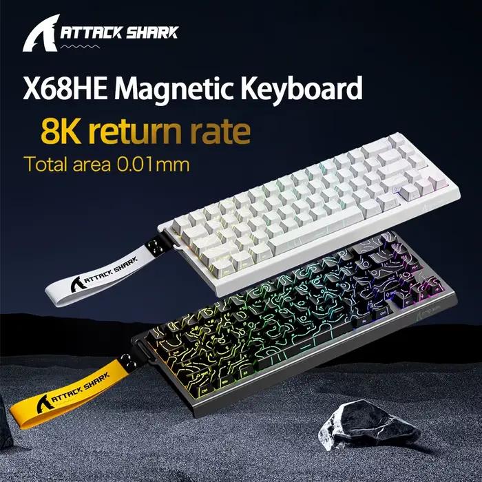 X68HE ATTACK SHARK clavier de jeu magnétique mécanique filaire pour Pro Gaming 0.01mm déclenchement rapide 8000Hz SOCD/Rs 0.125ms taux 128K