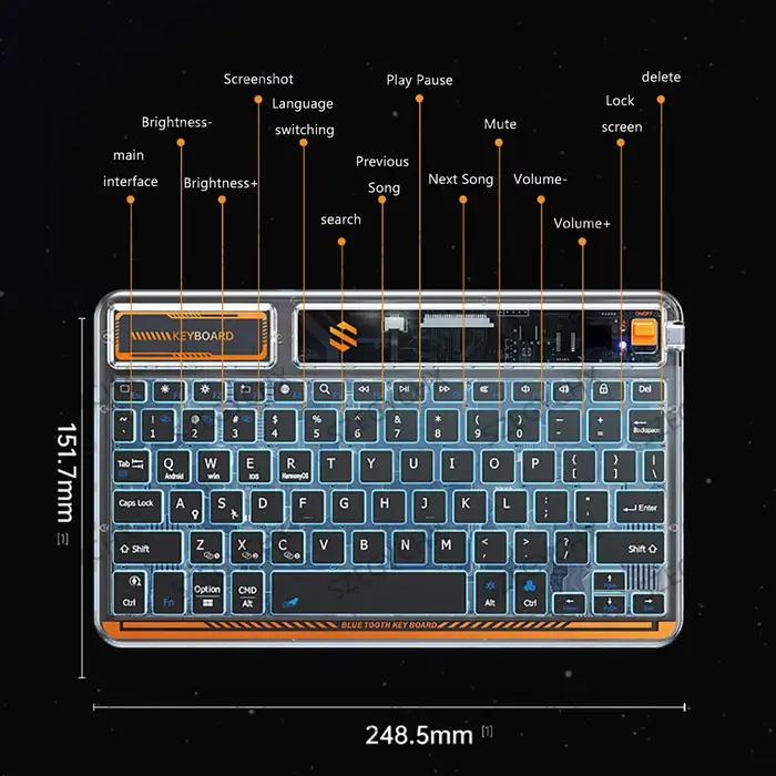 Clavier Bluetooth rétro Crystal Patch Lado design rétro compatible iPad Android Windows iPhone tablette Samsung Huawei polyvalent pour créateurs et professionnels