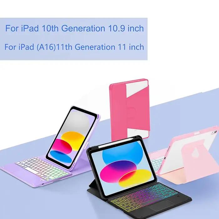 Étui rotatif avec clavier à pavé tactile pour iPad 10e et 11e génération housses claviers sans fil couleurs variées français espagnol anglais
