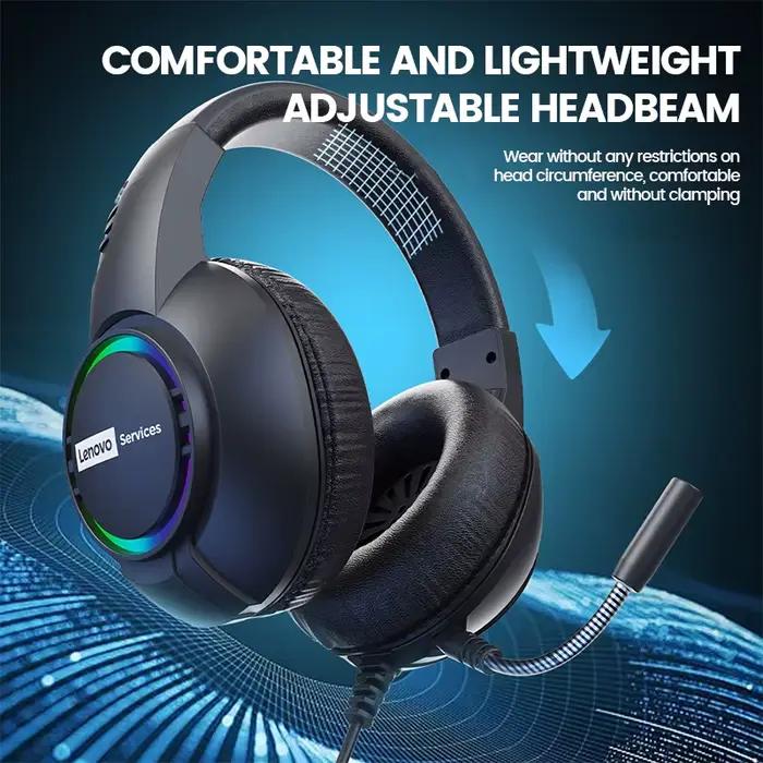 Lenovo E08 casque de jeu filaire avec Microphone lumière rvb ordinateur portable 7.1 effets sonores Surround virtuel