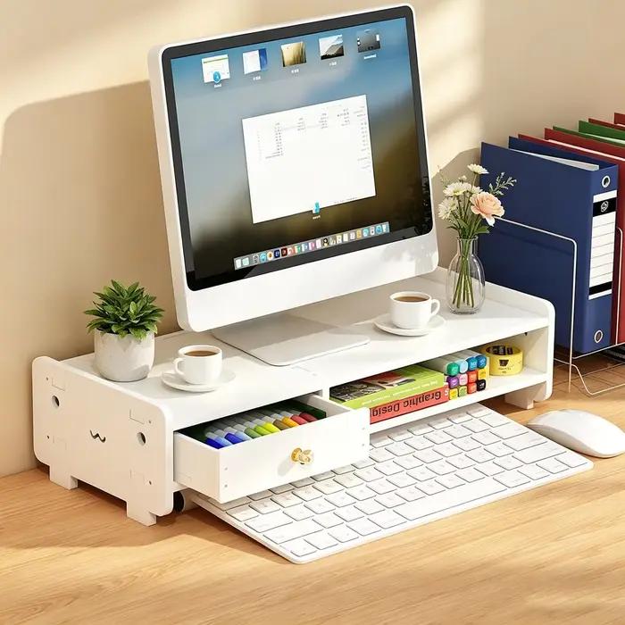 Support d'écran minimaliste avec compartiments de rangement, organiseur de bureau pour la maison et le bureau