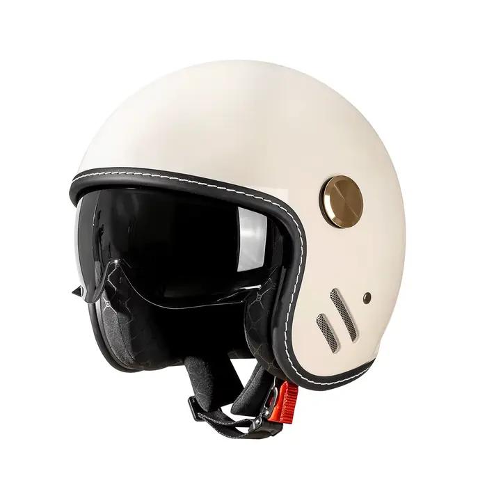 Casque ouvert rétro 3/4 avec double visière, adapté aux motos, vélos électriques et conduite en cruiser