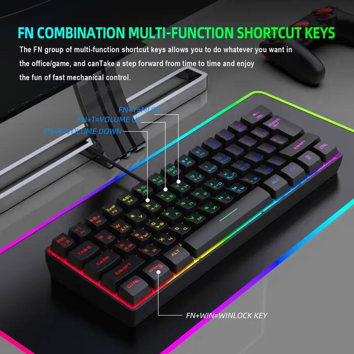 Clavier de jeu, clavier ultra-compact à 61 touches rétroéclairé RGB russe/anglais