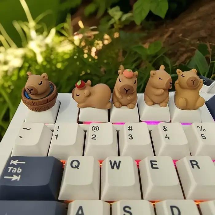 Capybara mignon Keycap dessin animé Animal poupée personnalisé Keycaps pour clavier mécanique casquettes Kawaii Artisan