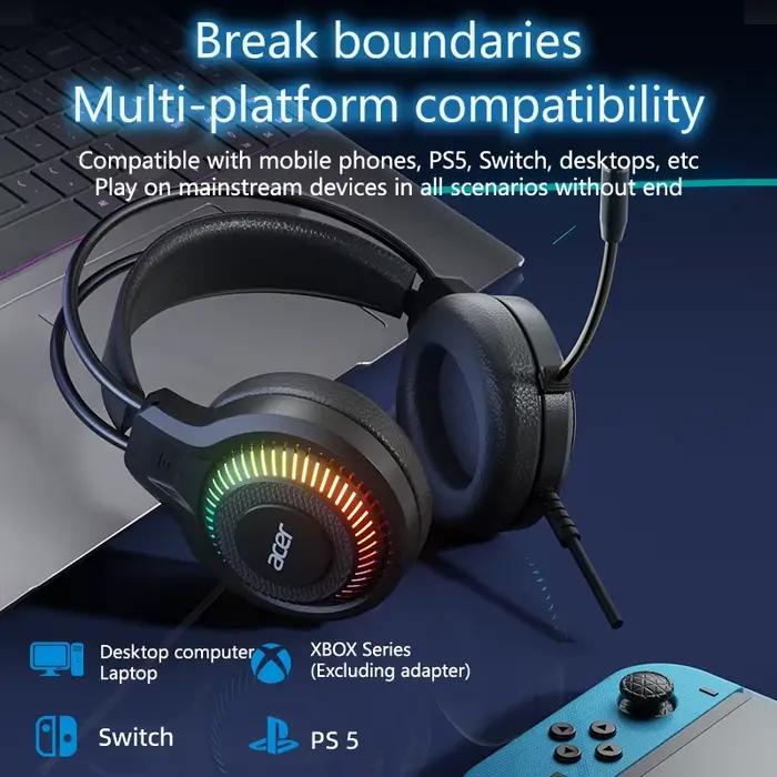 Acer OHW303 casques Gamer 7.1 stéréo virtuel Surround basse écouteur lumière LED casque de jeu pour ordinateur PC
