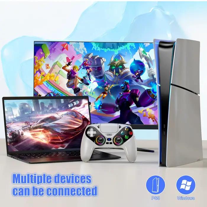 Manettes de jeu sans fil Bluetooth avec lumières RGB pour Playstation 5 PS5/PS5 Pro/Slim/PC