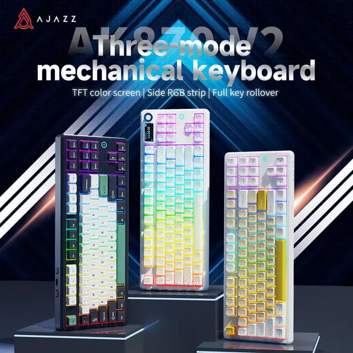 Clavier mécanique de jeu Ajazz AK870 V2 filaire RVB remplaçable à chaud pour ordinateurs portables couleurs personnalisables occassions de jeu et travail