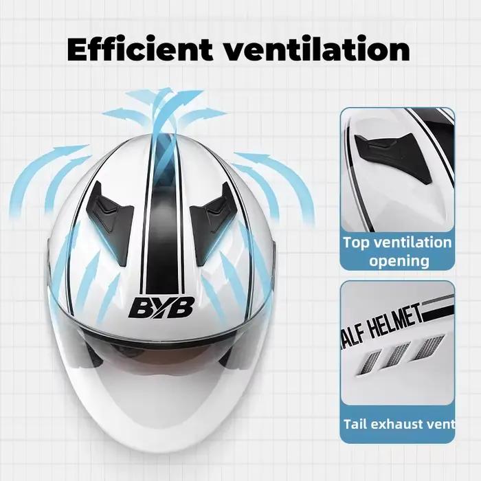 Casque de moto ouvert, équipé d'un pare-soleil double couche. Convient aux hommes et aux femmes, utilisable en toutes saisons.