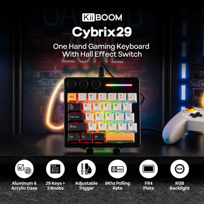 KiiBOOM Cybrix 29 29 touches + 3 boutons clavier de jeu magnétique à effet Hall filaire rapide CNC en aluminium et acrylique taux d'orientation 8Khz