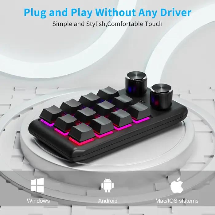 Bluetooth 12 touches 2 boutons USB programmation Macro clavier personnalisé Console de jeu