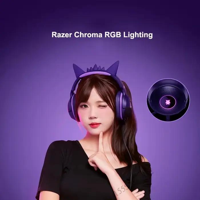 Razer Pokemon Gengar Edition RGB Kraken Kitty V2 Casque de jeu USB filaire - Pilotes TriForce 40 mm - Micro cardioïde hypercléaire