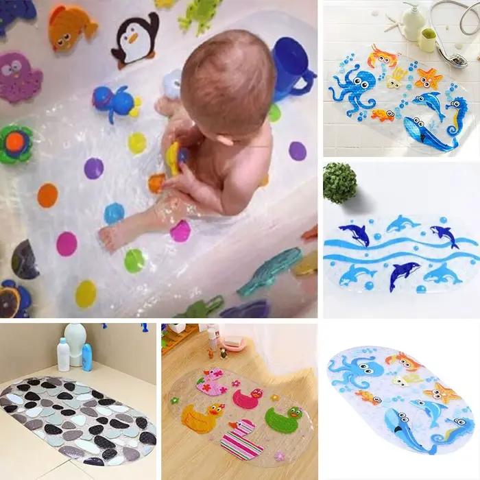Polymères de bain coordonnants en PVC pour enfants, doux, dessin animé, sécurité coordonnante avec ventouse, polymères de douche, tapis de baignoire de massage, coussin