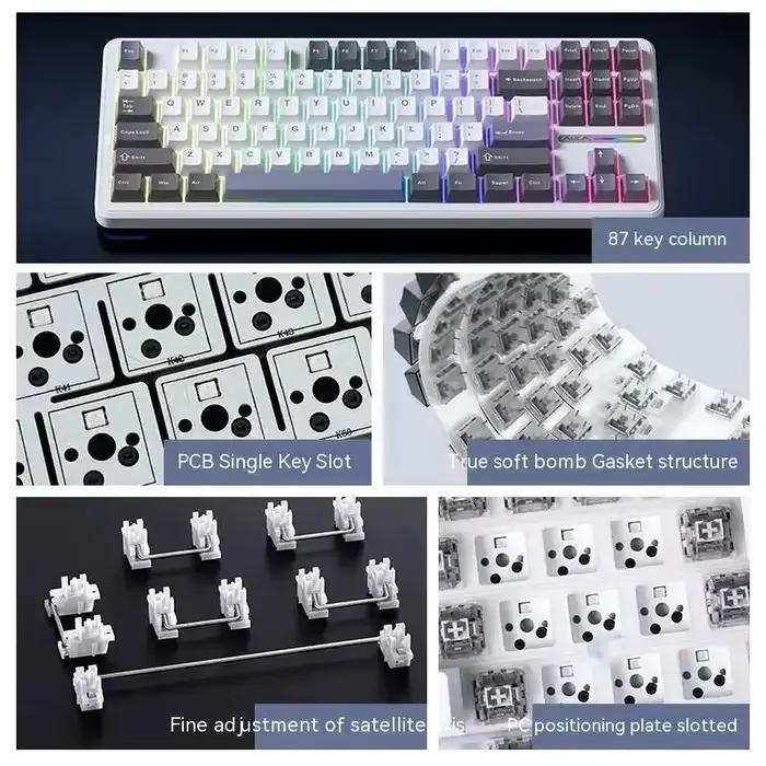 AULA F87 Pro clavier mécanique 2.4g/Usb/Bluetooth Tri Mode sans fil 87 touches Rgb Pbt joint 5 couches silencieux touche complète sans Impact