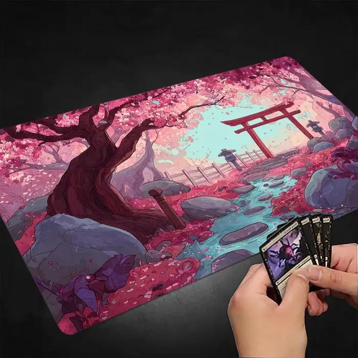 Tapis de jeu MTG avec motifs de fleurs de cerisier et de Torii