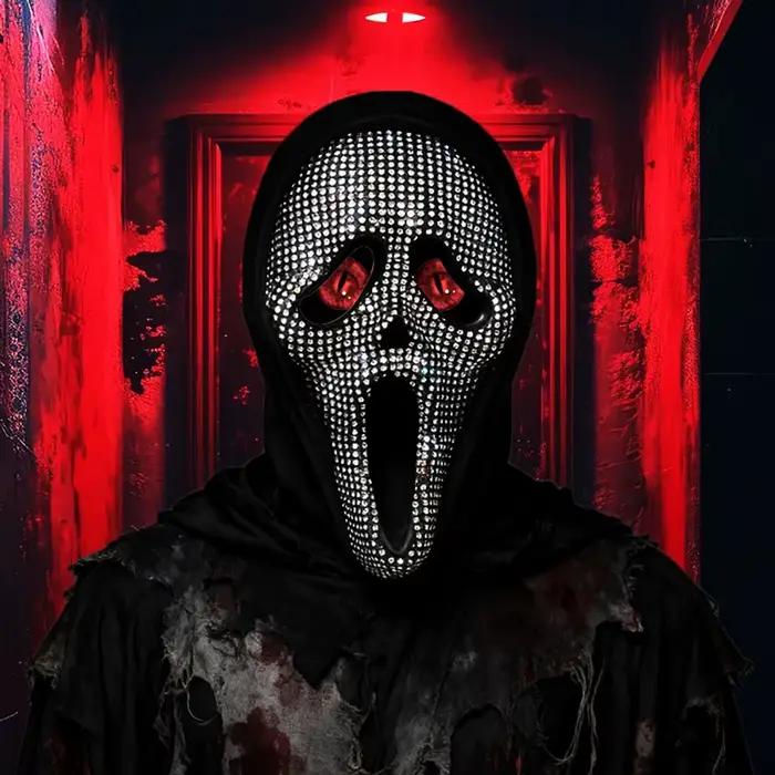 Masque d'Halloween Fantôme avec Accessoires Complets, Masque de Visage d'Horreur, Décoration d'Halloween, Accessoire de Costume d'Horreur, Masque Intégral