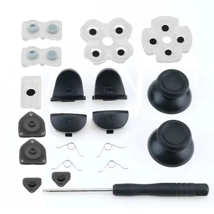 JCD pour PS4 JDM-001/011 contrôleur L1 R1 L2 R2 boutons de déclenchement bâton analogique 3D + Kit de tournevis à bouton en caoutchouc conducteur