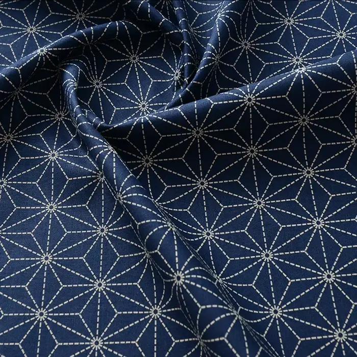 Tissu d'impression numérique géométrique en coton pur marine, matériaux japonais, impression de thé, vêtements faits à la main, par demi-mètre