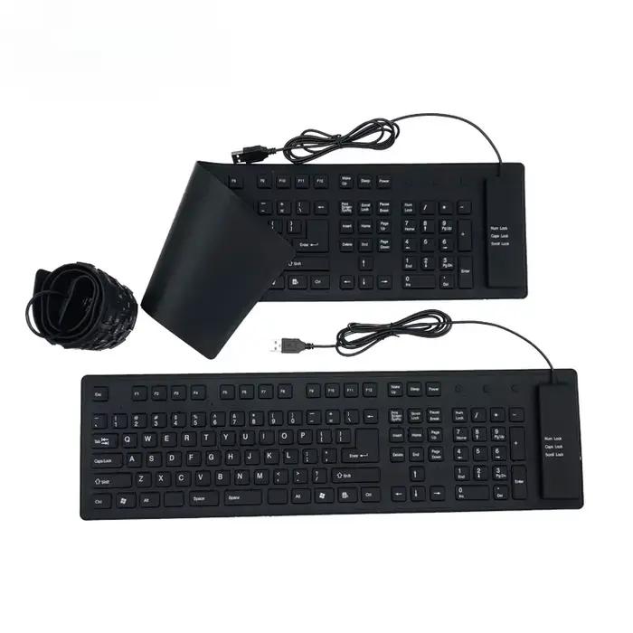 Clavier pliable en silicone filaire USB pour ordinateur portable accessoire silencieux étanche anti-poussière enroulable doux touches prédictives 85/109 occasions spéciales joueurs mobiles étudiants professionnels