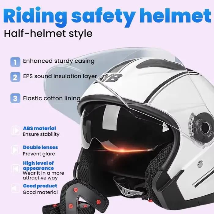 Casque de moto ouvert, équipé d'un pare-soleil double couche. Convient aux hommes et aux femmes, utilisable en toutes saisons.