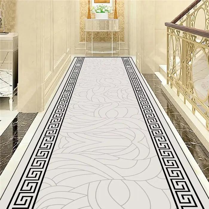 Tapis de couloir Long de luxe doré, Style nordique, pour Villa, couloir, antidérapant, lavable, pour hall d'entrée, tapis de course personnalisable