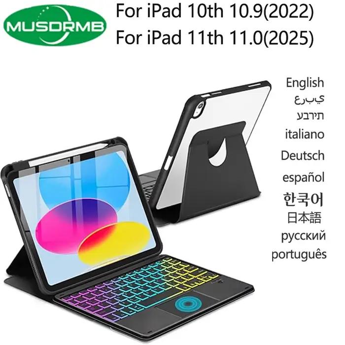 Étui rotatif avec clavier à pavé tactile pour iPad 10e et 11e génération housses claviers sans fil couleurs variées français espagnol anglais