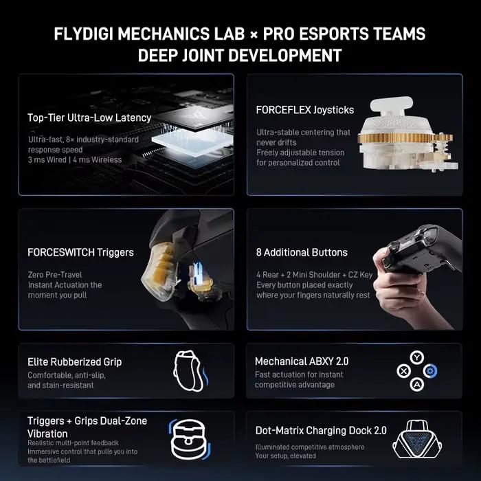 Manette de jeu Flydigi Vader 5 Pro sans fil avec Forceswitch et basse latence pour Nintendo Switch PC Android iOS 8 boutons supplémentaires