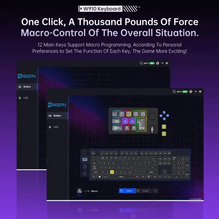 W910 clavier sans fil 12 touches pour PC/Mac/ordinateur portable avec Macro Programmable mécanique Tri-Mode