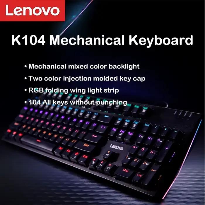 Lenovo K104 clavier mécanique 104 touches effet de rétro-éclairage rvb jeux de bureau axe bleu/axe rouge en option UK noir