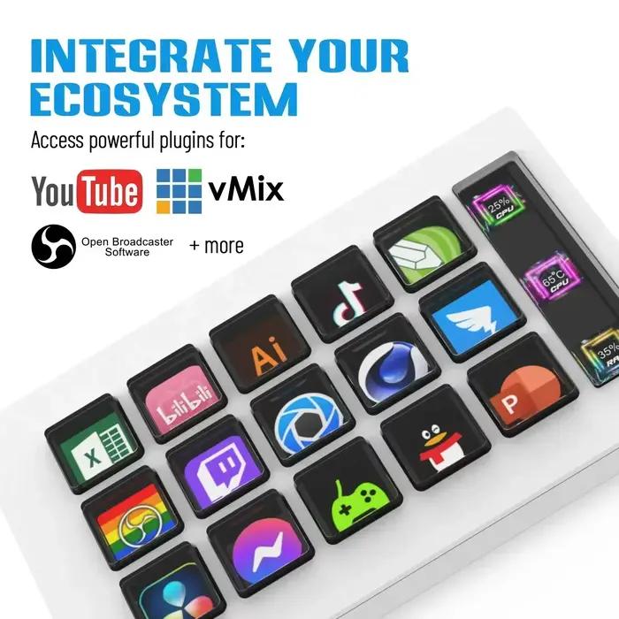 Mirabox 293s Mini clavier visuel boutons personnalisés contrôleur LCD 15 touches