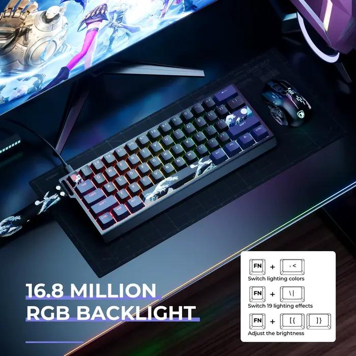 XVX H61 clavier mécanique filaire en aluminium 60% avec capuchons de touches Kanagawa