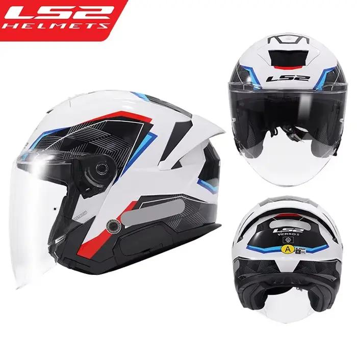 Original LS2 OF618 Vintage 3/4 casque de moto visage ouvert Double lentille rétro moto Scooter demi-casque