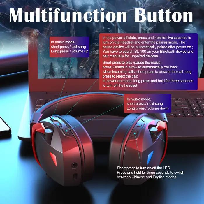 Casque de jeu sans fil avec Microphone antibruit détachable