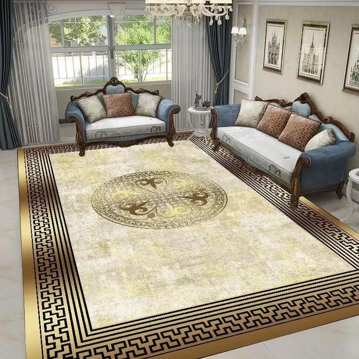 Tapis géométriques dorés et noirs, style nordique de luxe, pour salon, chambre, table de chevet, grand tapis de décoration intérieure, tapis de sol