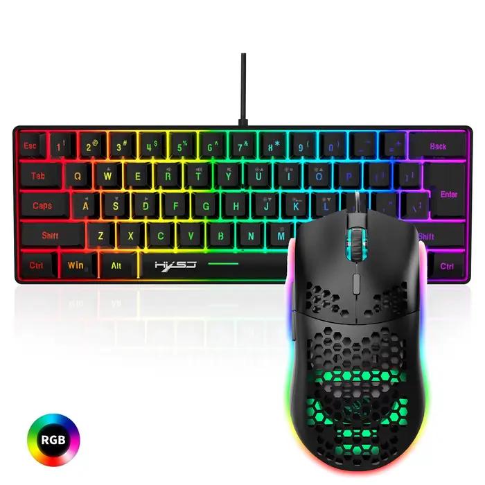 Vente chaude HXSJ 61 touches V700 RGB lumineux mécanique sensation clavier et souris combos jeu pour jeu sur ordinateur