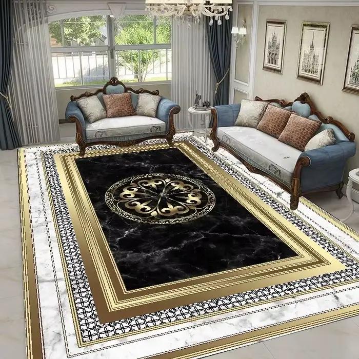 Tapis géométriques or et noir, style nordique de luxe, pour salon, chambre, table de chevet, grand tapis de sol, décoration intérieure, tapis de sol
