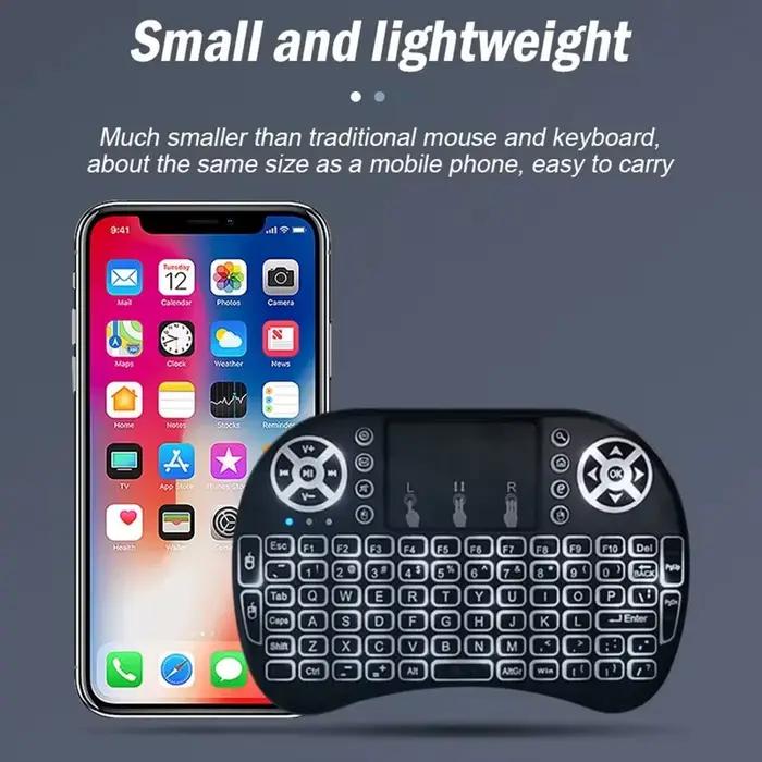 I8 Mini clavier sans fil 7 couleurs rétro-éclairé russe français espagnol portugais arabe 2.4G Air Mouse télécommande pour Android TV Box PC